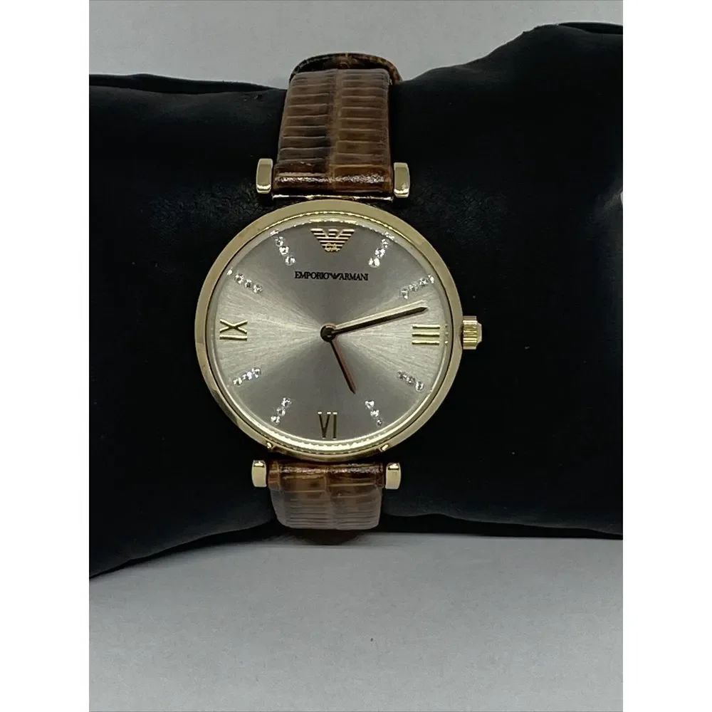 Emporio Armani AR-1883 Womens Brown Leather Analog Dial Quartz Wrist Watch JK165